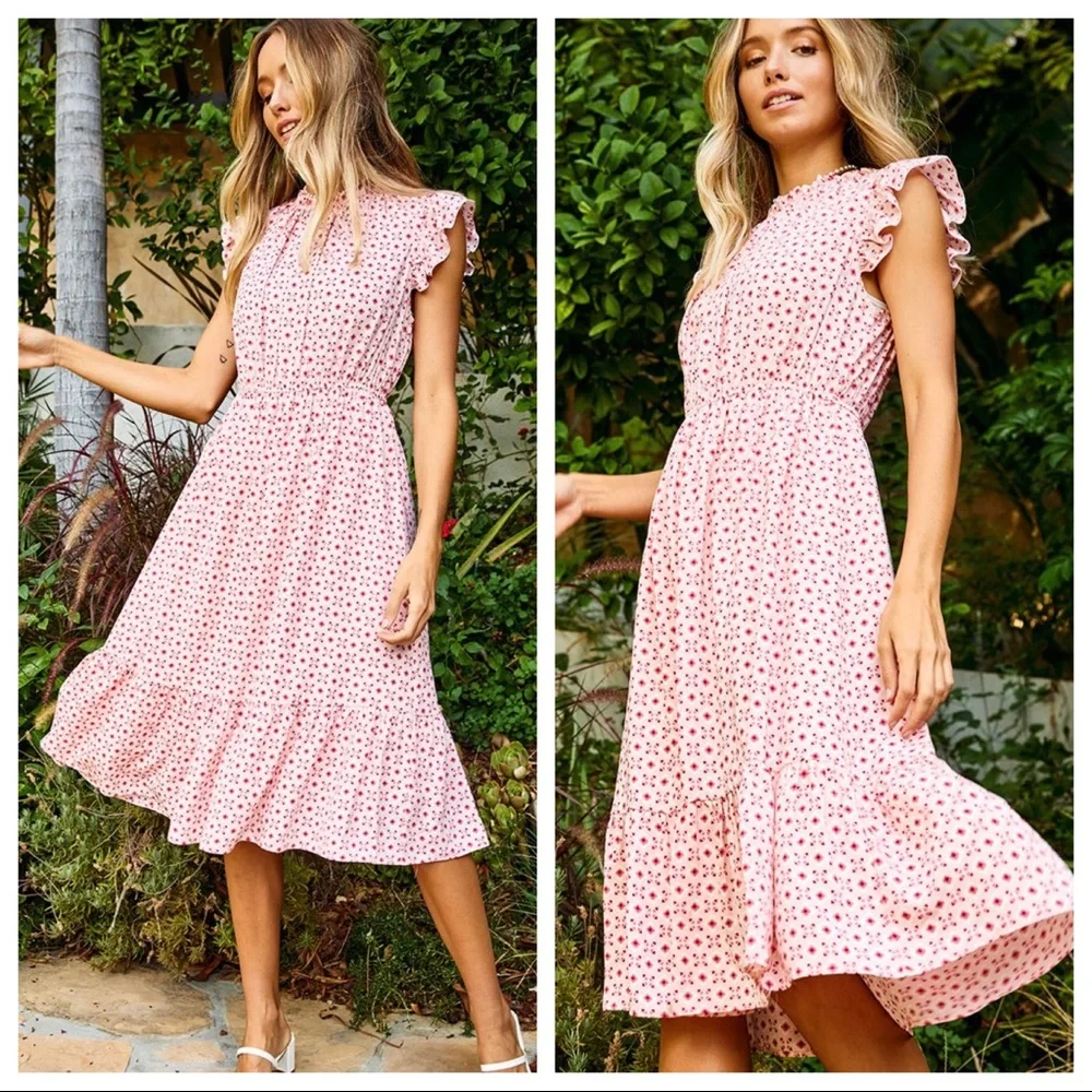 #27 Fabulous ruffle short sleeves peasant midi length Boho Dress - Picture 2 of 3